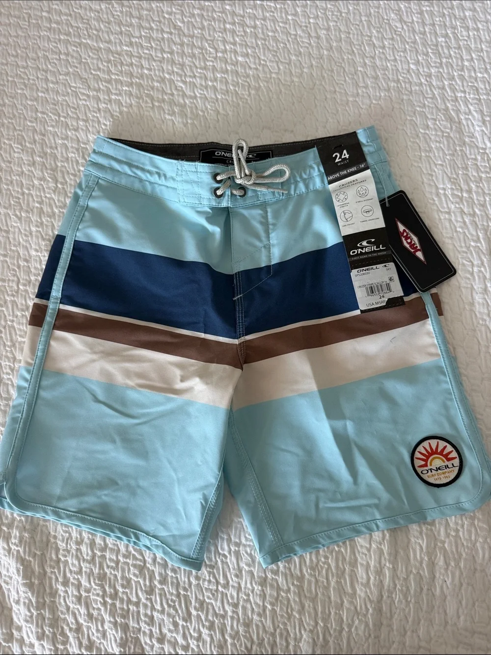 O'Neill Men's Light Blue Navy Brown Striped Board Shorts